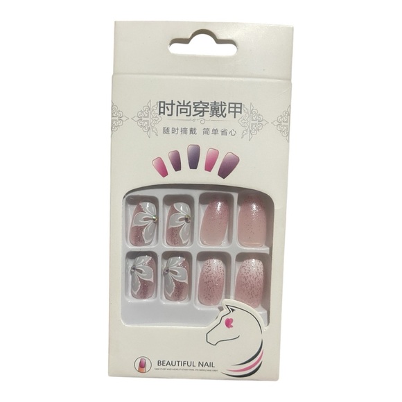 🆕 Glitter Butterfly Acrylic Coffin Fake Press On Nail Tips Medium Square - Picture 3 of 8